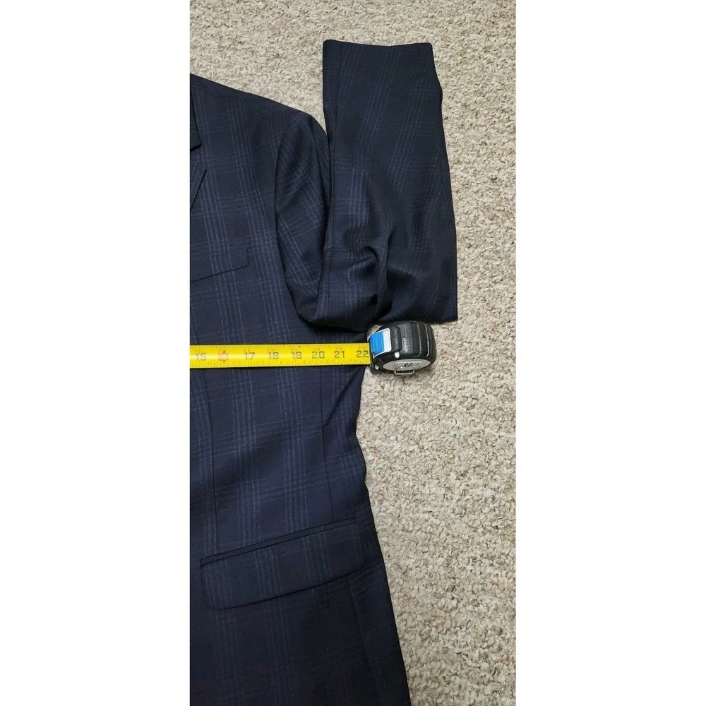 Banana Republic Slim Fit Navy Glen Plaid Marzotto Super 100s Wool Blazer 46 Long